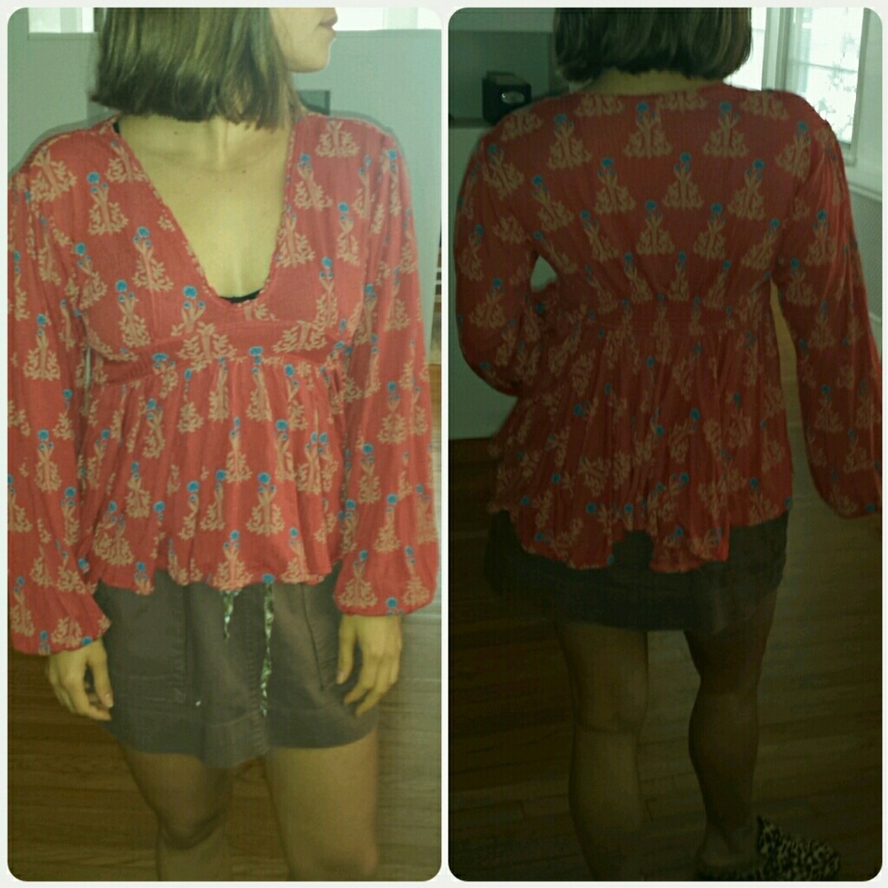 Free People balloon sleeve peplum top