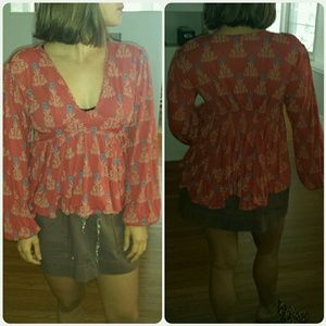 Free People balloon sleeve peplum top
