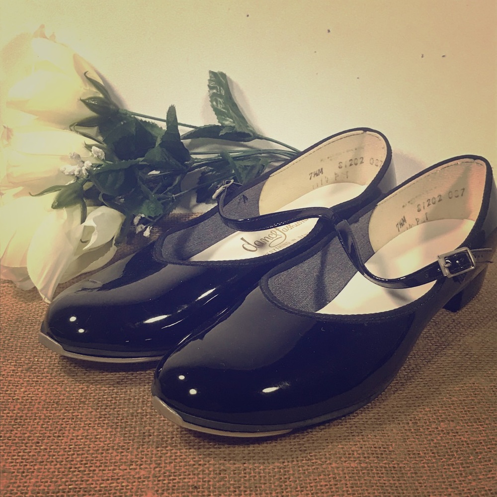 Womens 7.5 Shiny Black Tap Dancing Dance Fashions