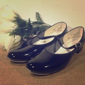 Womens 7.5 Shiny Black Tap Dancing Dance Fashions