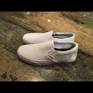 White leather slip on Vans - new, never worn