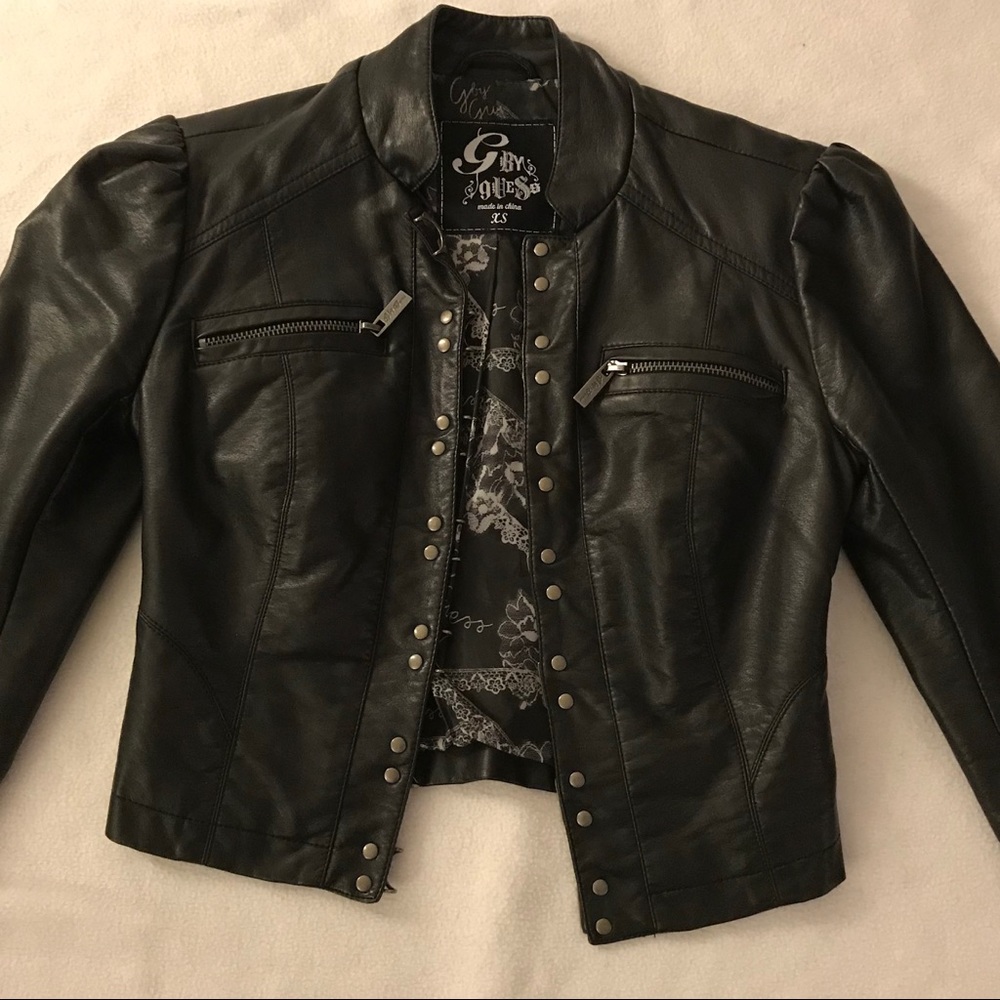 Faux leather cropped jacket Guess