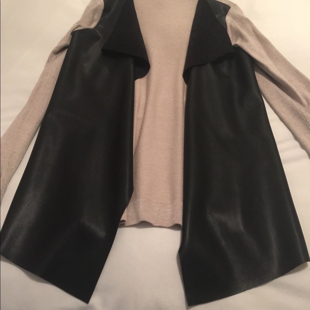 Zara faux leather and knit cardigan