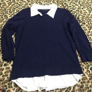 Cable & gauge sweater with shirt collar