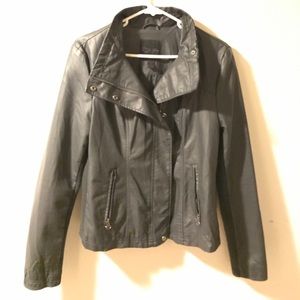 RD Style faux leather and knit trim jacket