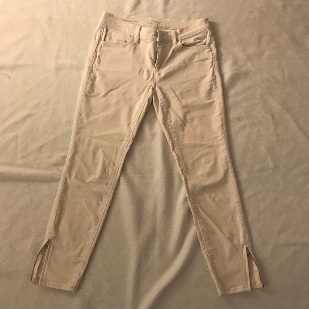 White/ beige velvety ankle pants- Loft