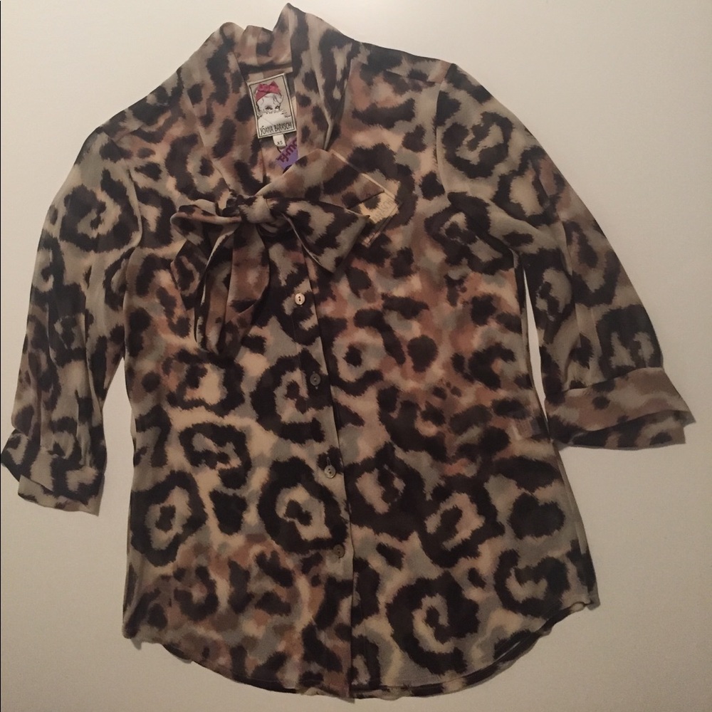 Leopard Tie Neck Silk Blouse