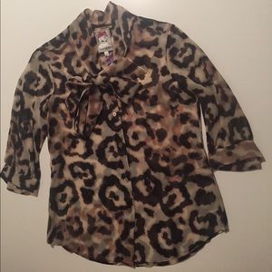 Leopard Tie Neck Silk Blouse