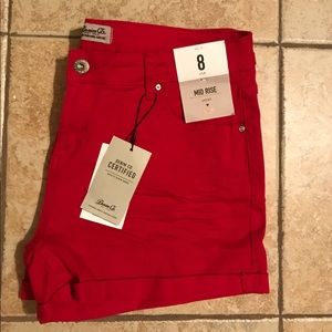 Red Mid-Rise Shorts