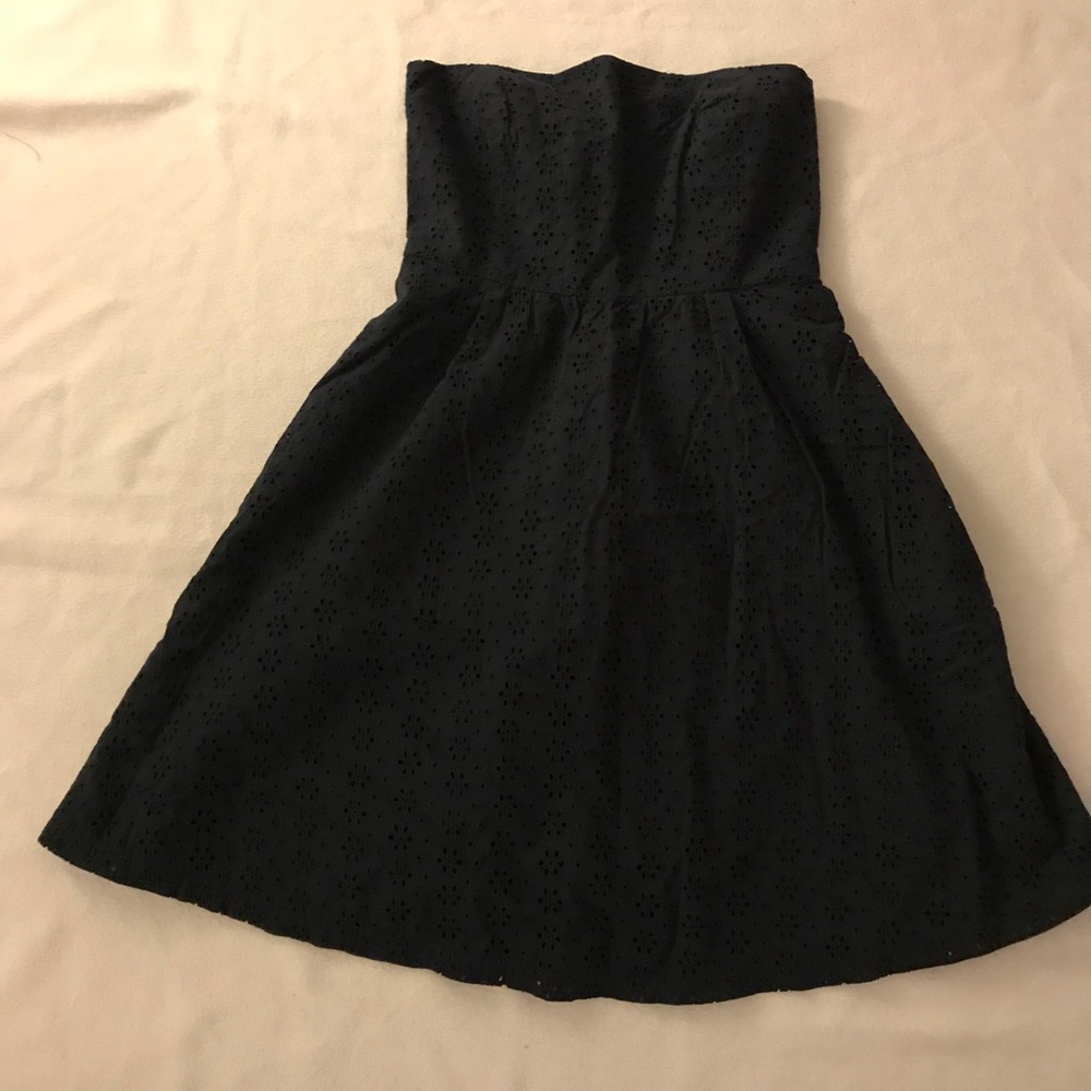 Gorgeous dark blue bustier dress, flowery patterns