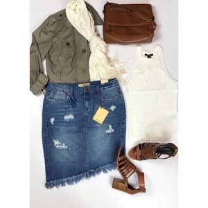 SALE Asymmetrical Distressed Denim Skirt