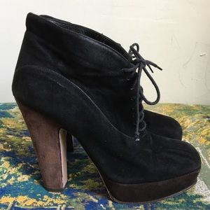 37 1/2 Prada Suede Black and Brown Ankle Booties