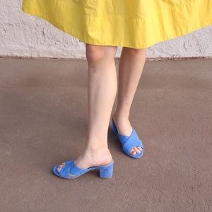 light blue suede boden short heels with crisscross