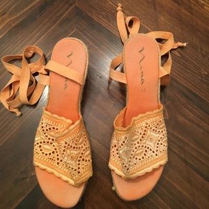 Nina woven wedge sandals with ties