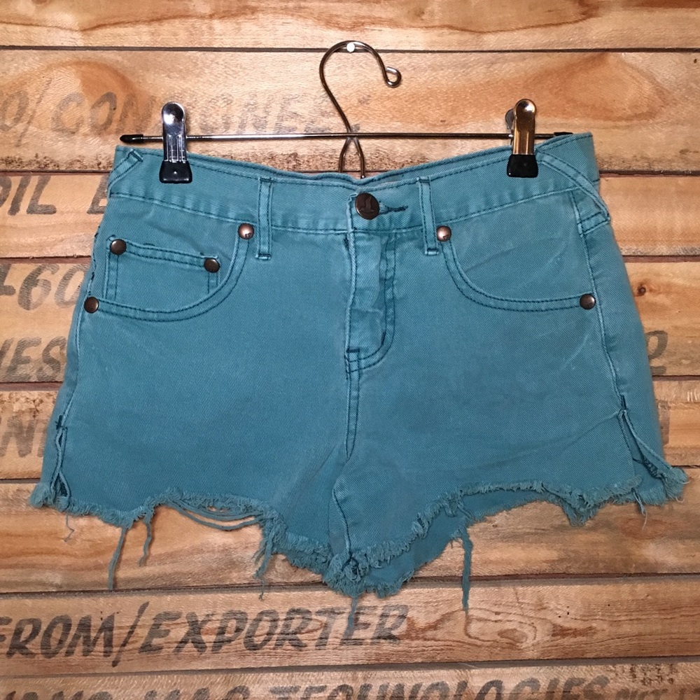 Free People Turquoise Denim Shorts
