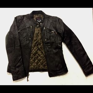 100% lamb leather dark brown leather jacket