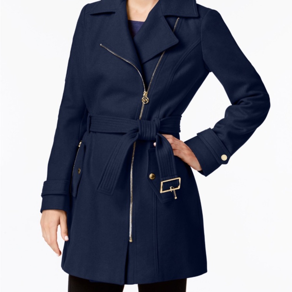 MK asymmetrical wool coat in Navy
