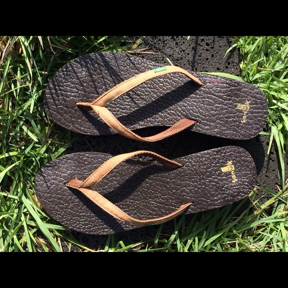 SANUK Slippers, size 7, brown/tan, $10.
