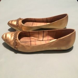 Gold coach flats with chain