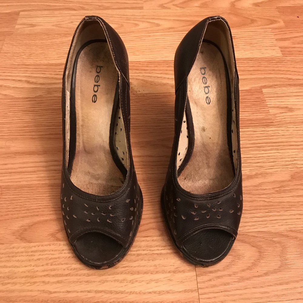 Brown BeBe Peep Toe Heels