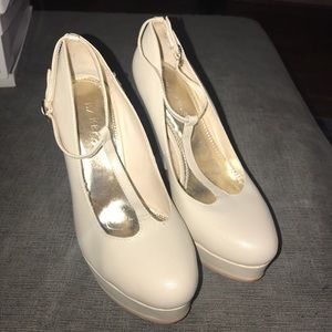 Cream T-Strap Platformed Heel
