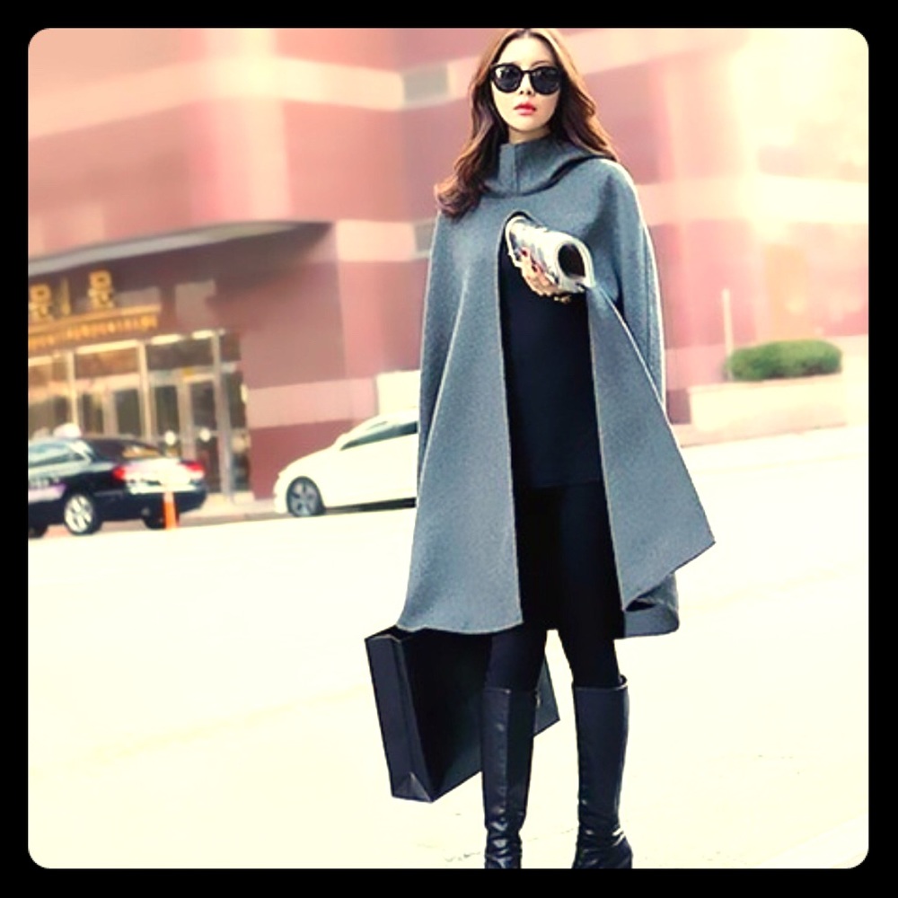 Hooded Cloak Woolen Long Cape Loose Overcoat
