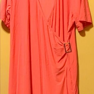 Sexy, coral faux-wrap dress