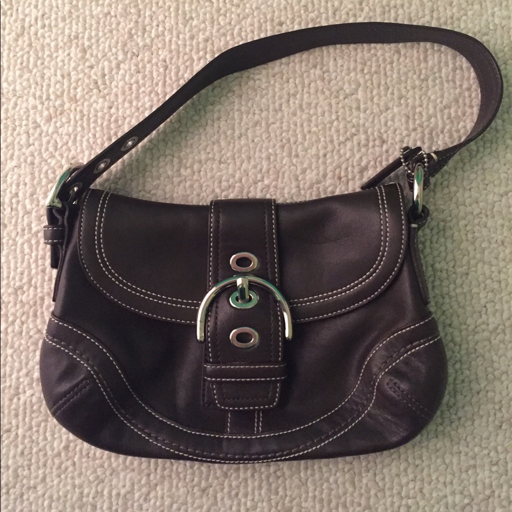 Coach dark brown leather shoulder bag with buckle