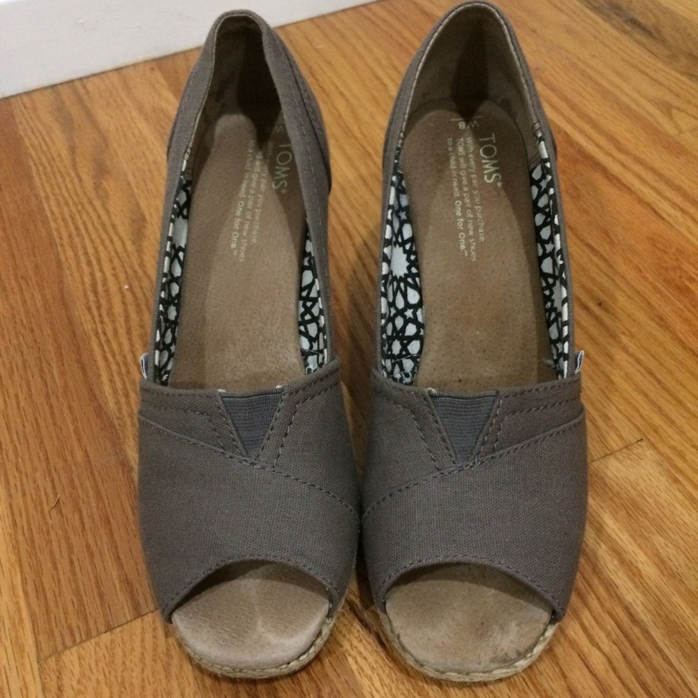 Grey peep toe TOMS wedges