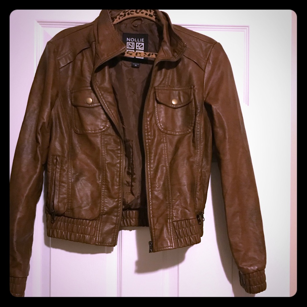 Brown Faux-Leather Coat