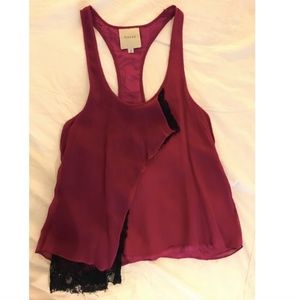 Mason asymmetrical pink silk shirt w/ navy lace