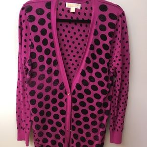 Michael Kors magenta black polka dot cardigan