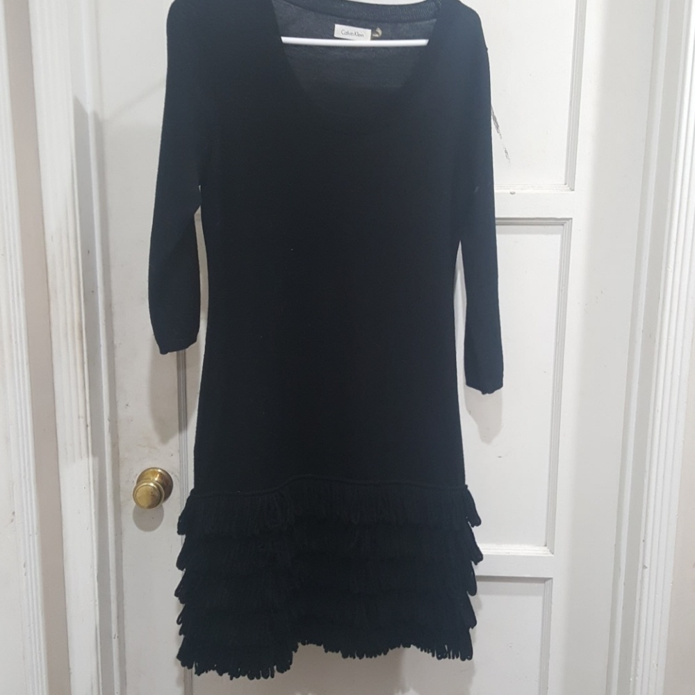 Calvin Klein fringe sweater dress M