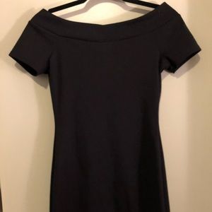 Off the shoulder form fitting mini dress