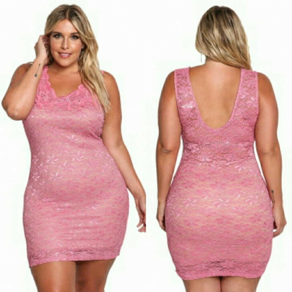 Pink lace plus size dress