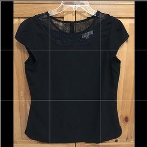 Loft black top with lace collar.