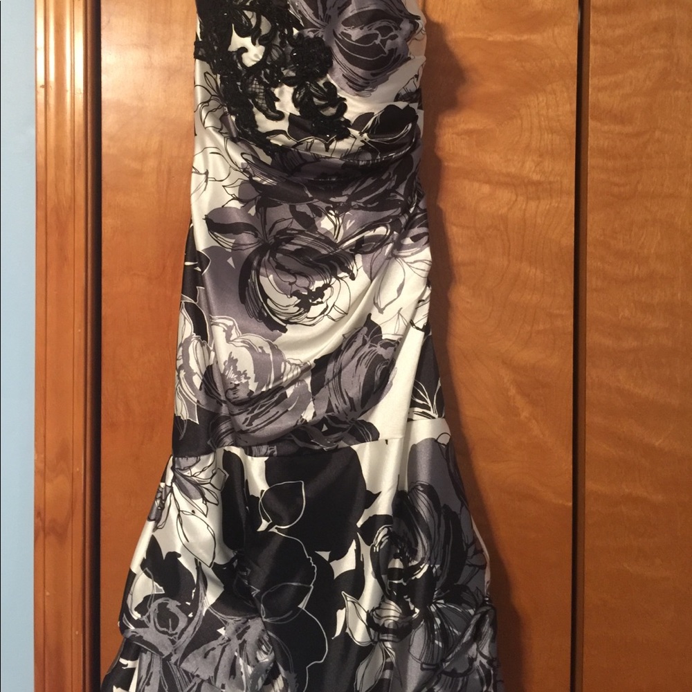 Black/grey/cream Prom or cocktail dress.