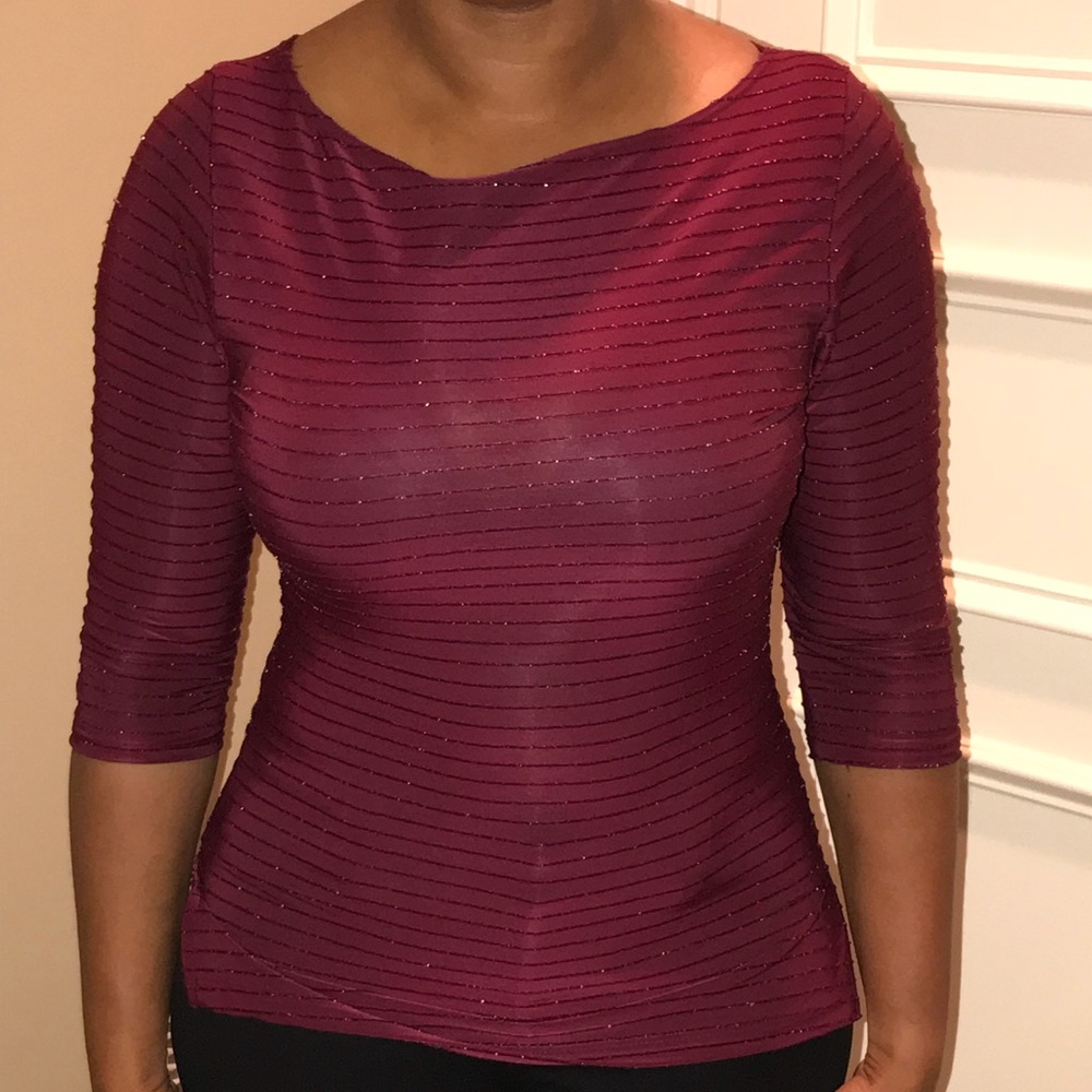 Horizontal Glitter striped burgundy top
