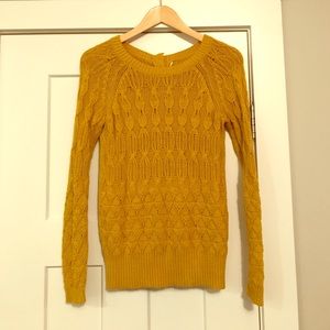 Anthropologie mustard sweater & back button detail