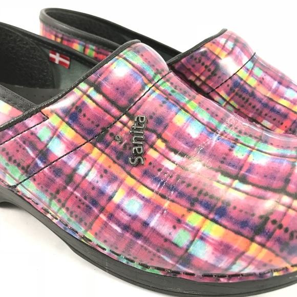 Sanita purple plaid woman’s clogs.  Size 40 - Picture 2 of 7