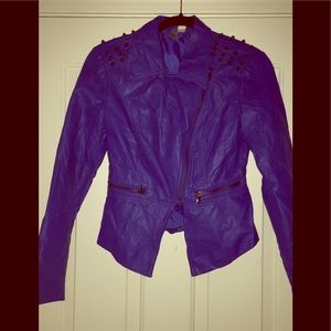 Blue Faux Leather Moto Jacket