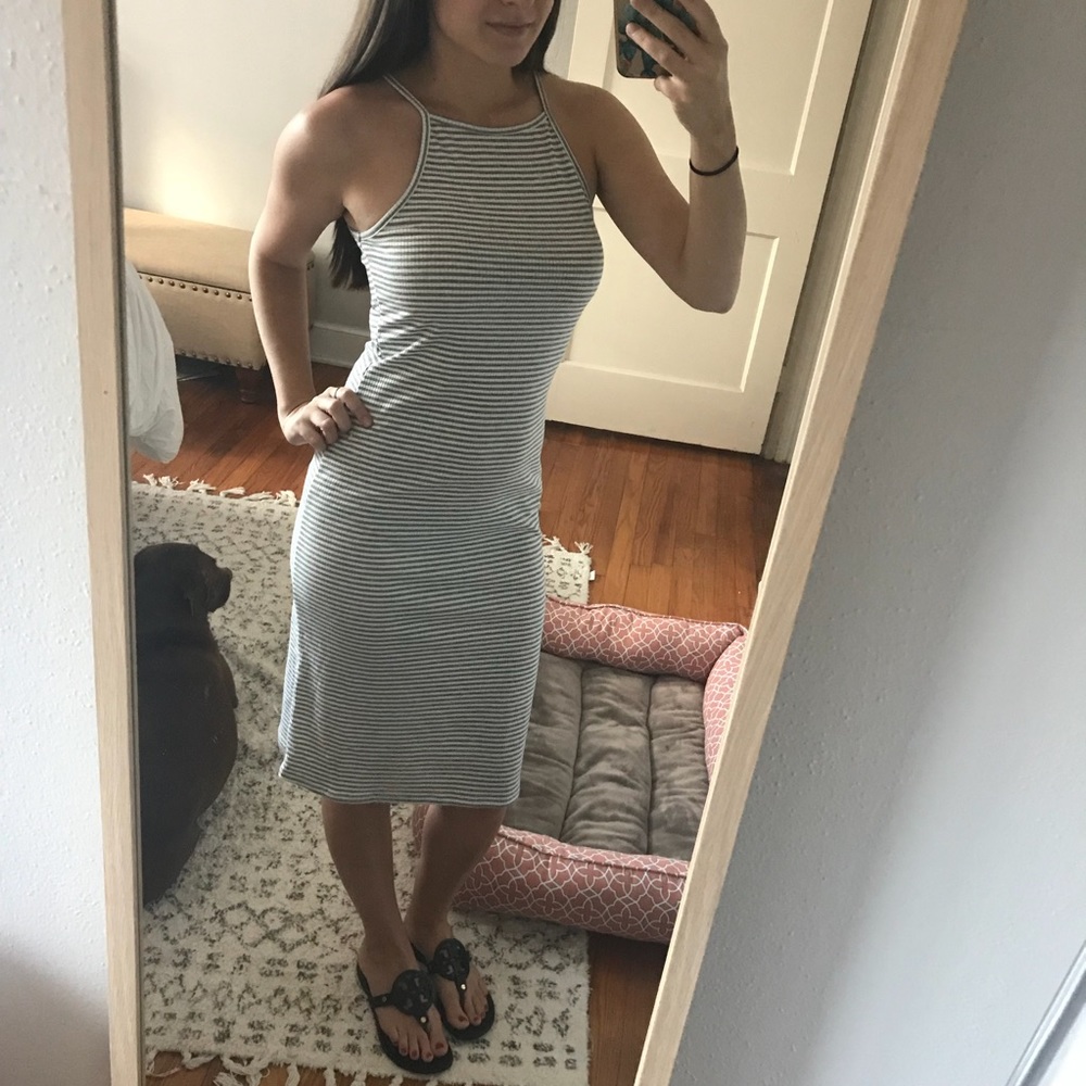 White & Grey Stripped Bodycon Dress!