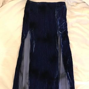 Planet Blue navy/black print velvet skirt w/ slits