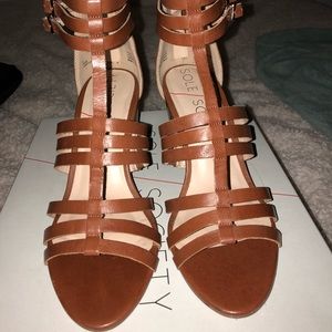 Brown block heel sandals
