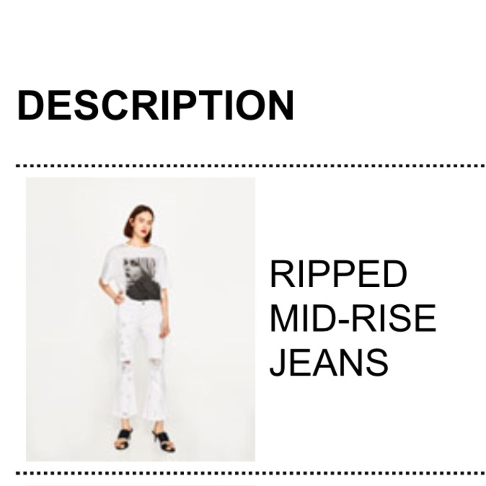 ZARA mid rise ripped white denim