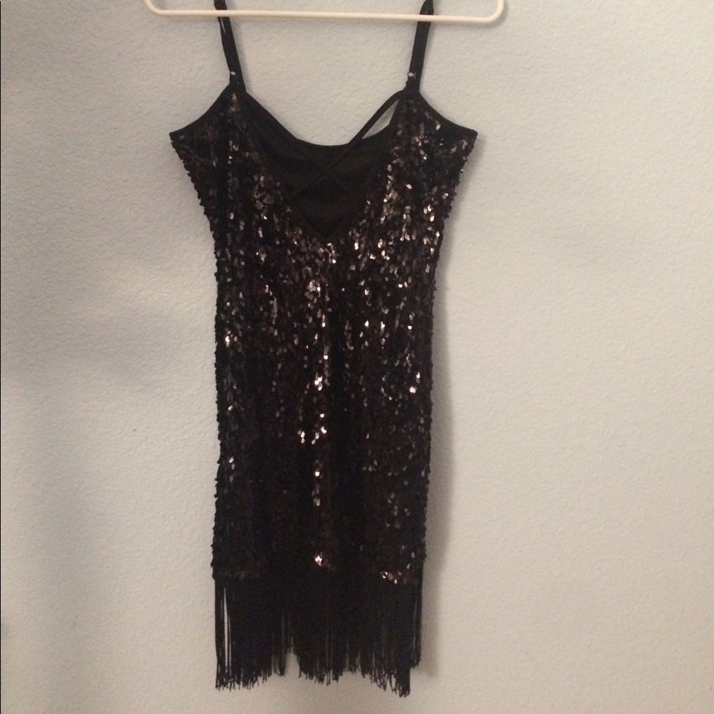XS forever 21 sequin black flapper fringe dress