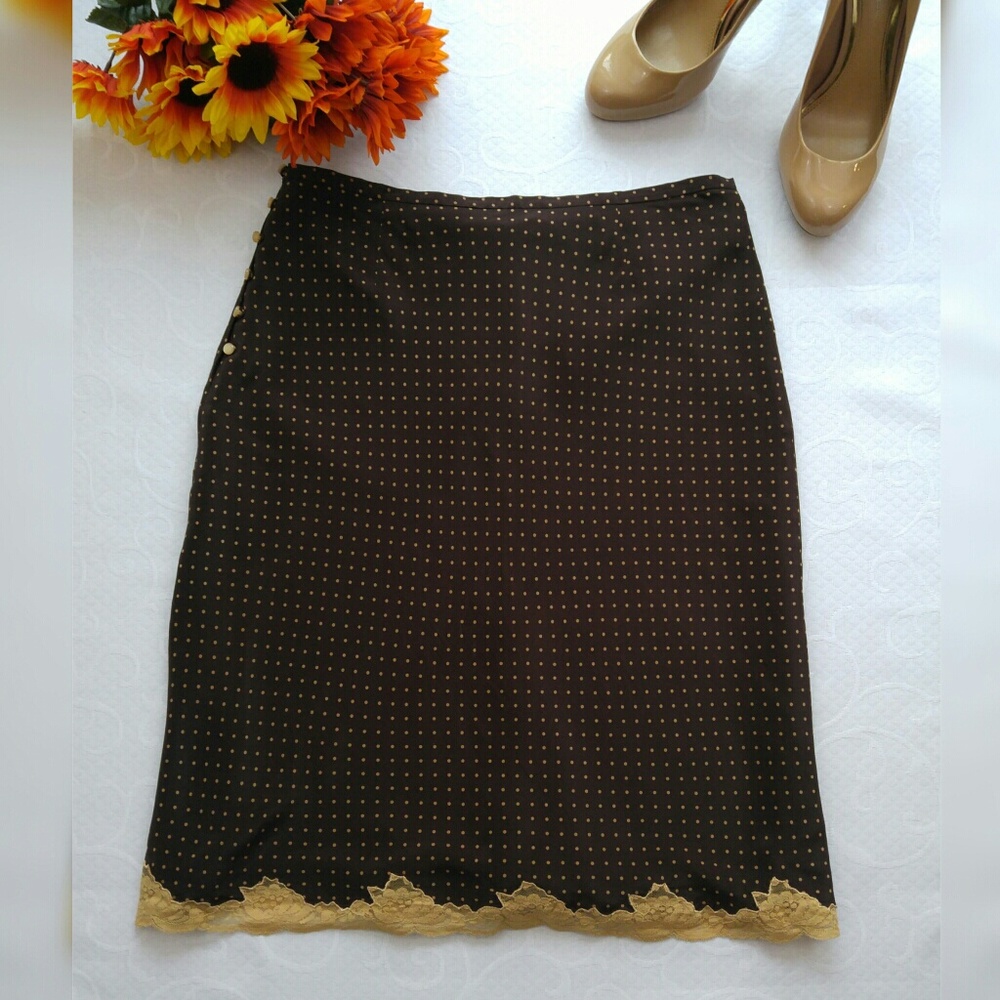 ⭐ BCBG 100% Silk Polka Dot Skirt - Brown - Picture 3 of 7