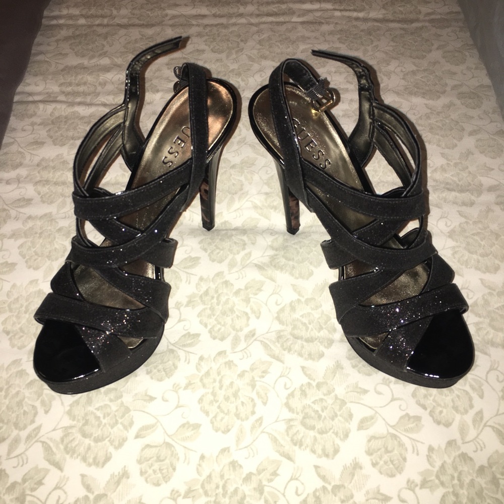 Guess strappy black sparky heels
