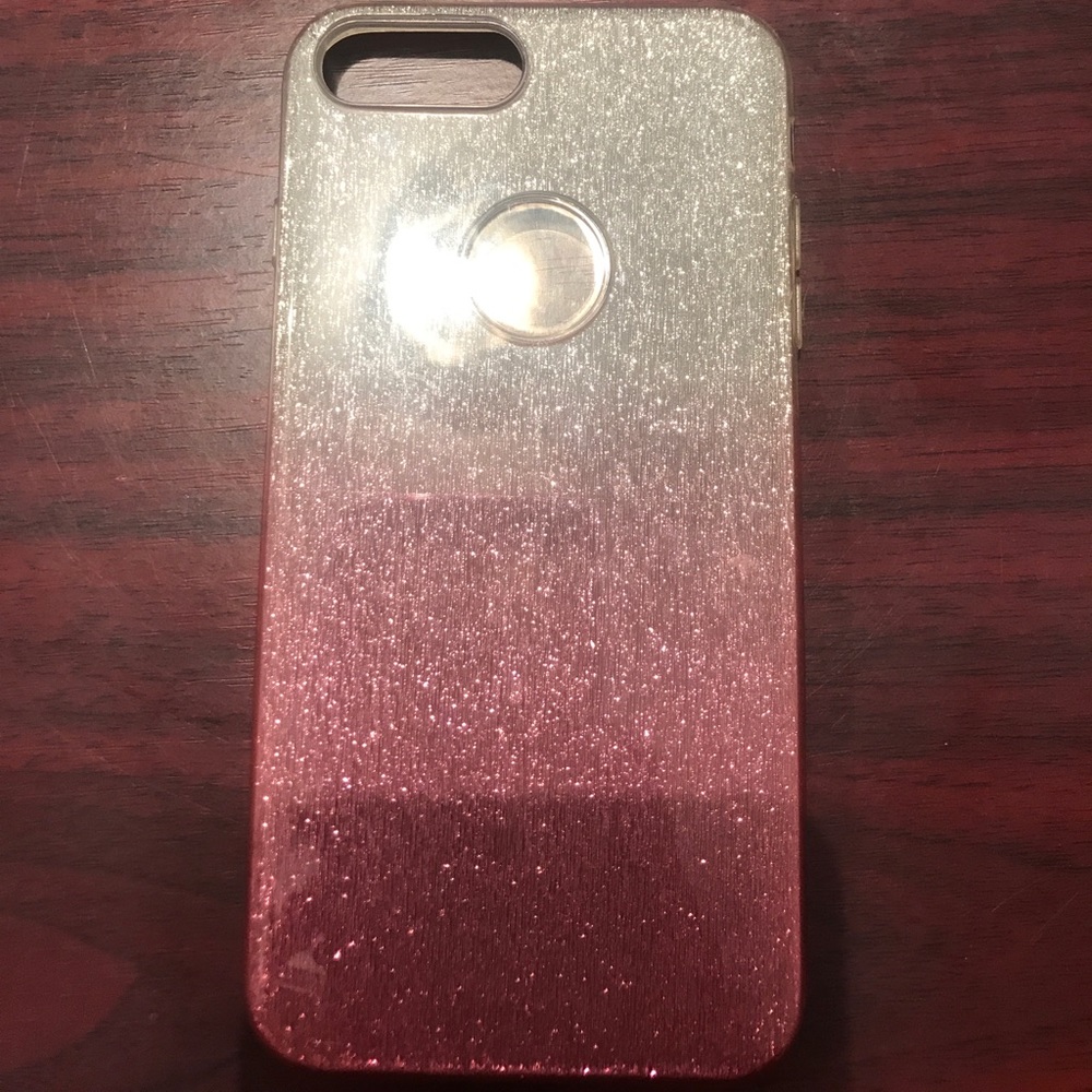 Iphone 7plus pink&silver glitters case