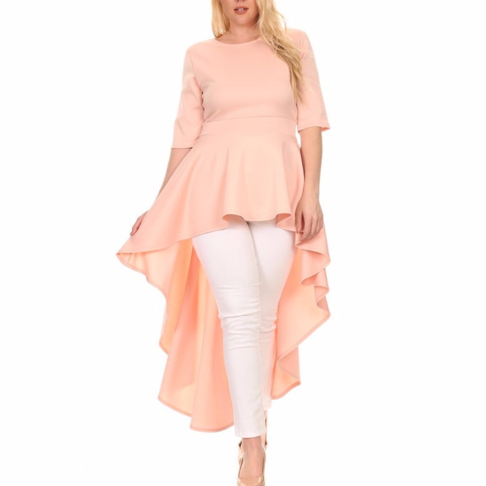 Plus Black Hi Low Peplum Dress Top Blouse Tunic - Picture 2 of 4